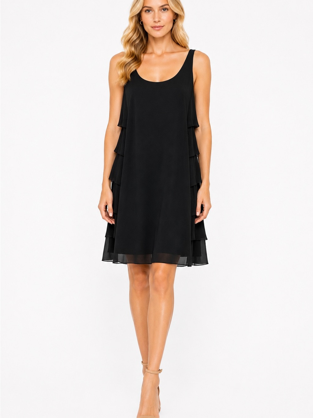 Eileen Fisher Tiered Silk Dress In Black